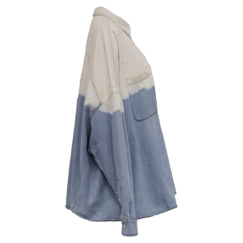 Women's Dries Van Noten Tie-Dyed Button-Down Denim Shirt in Multicolor Cotton