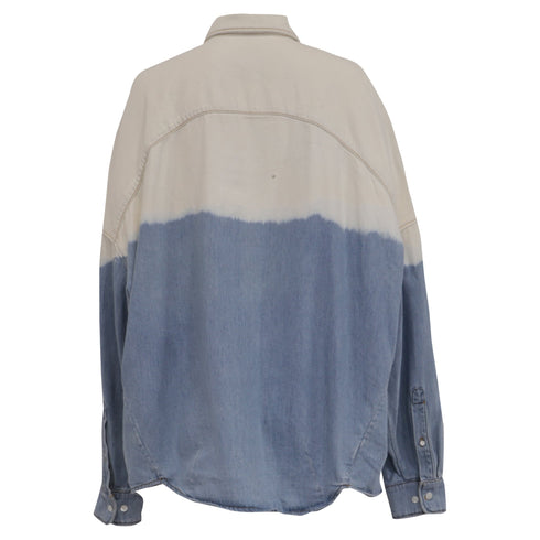 Women's Dries Van Noten Tie-Dyed Button-Down Denim Shirt in Multicolor Cotton