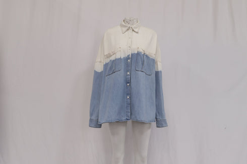 Women's Dries Van Noten Tie-Dyed Button-Down Denim Shirt in Multicolor Cotton
