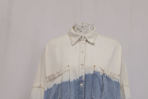 Women's Dries Van Noten Tie-Dyed Button-Down Denim Shirt in Multicolor Cotton