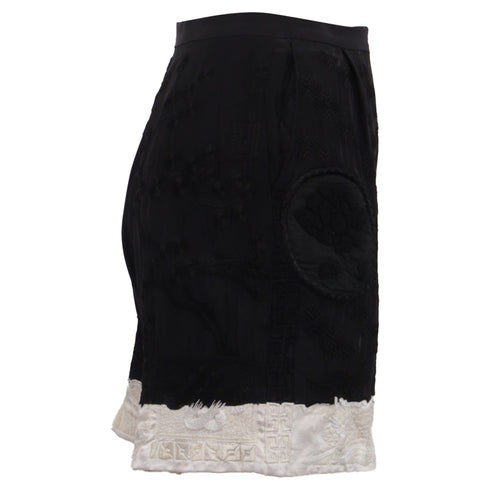 Women's Dries Van Noten High-Rise Embroidered Shorts in Black Silk