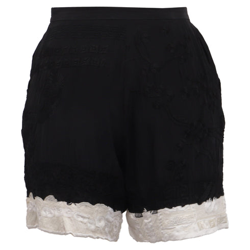 Women's Dries Van Noten High-Rise Embroidered Shorts in Black Silk