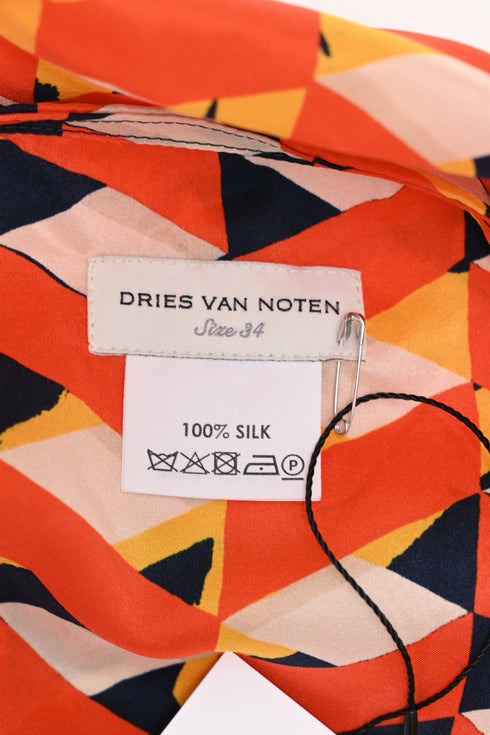 Women's Dries Van Noten Printed Pleated Midi Skirt in Multicolor Silk