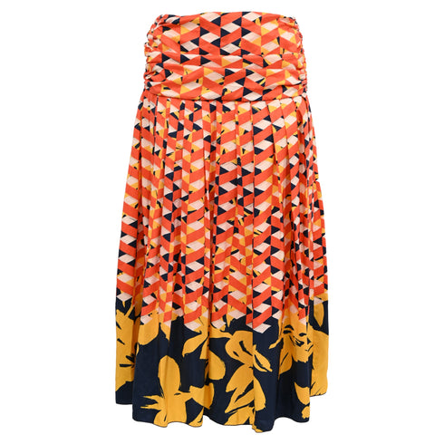 Women's Dries Van Noten Printed Pleated Midi Skirt in Multicolor Silk