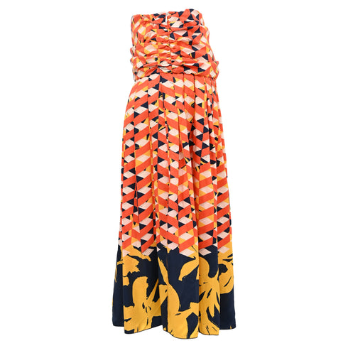 Women's Dries Van Noten Printed Pleated Midi Skirt in Multicolor Silk