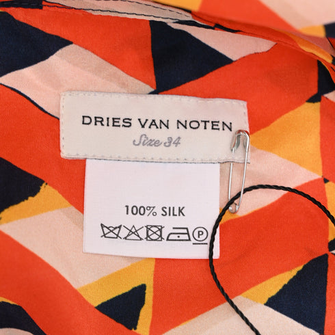 Women's Dries Van Noten Printed Pleated Midi Skirt in Multicolor Silk