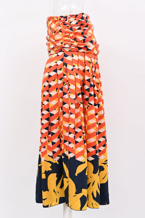 Women's Dries Van Noten Printed Pleated Midi Skirt in Multicolor Silk