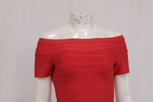 Women's Herve Leger Bodycon Mini Dress in Red Rayon