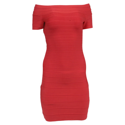 Women's Herve Leger Bodycon Mini Dress in Red Rayon