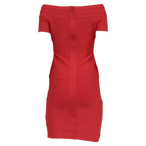 Women's Herve Leger Bodycon Mini Dress in Red Rayon