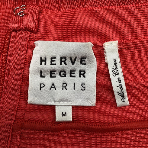 Women's Herve Leger Bodycon Mini Dress in Red Rayon