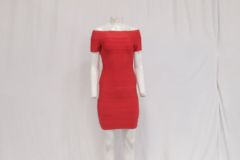 Women's Herve Leger Bodycon Mini Dress in Red Rayon