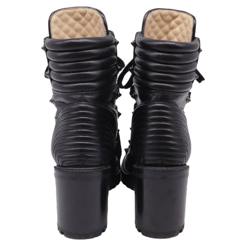 Women's Christian Louboutin Mad 70 Lace-Up Block-Heel Combat Boots in Black Leather