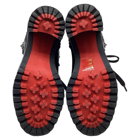 Women's Christian Louboutin Mad 70 Lace-Up Block-Heel Combat Boots in Black Leather