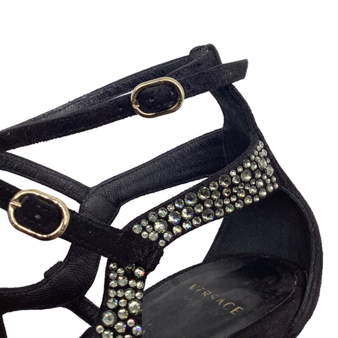 Women's Versace Crystal Embellished Gladiator Sandals in Black Suede