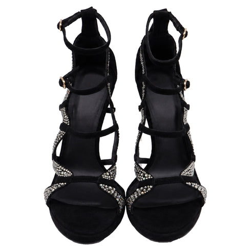 Women's Versace Crystal Embellished Gladiator Sandals in Black Suede