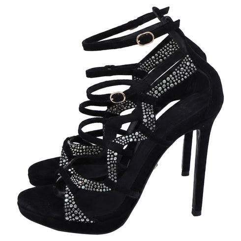 Women's Versace Crystal Embellished Gladiator Sandals in Black Suede