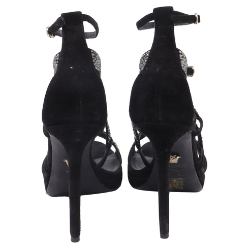 Women's Versace Crystal Embellished Gladiator Sandals in Black Suede
