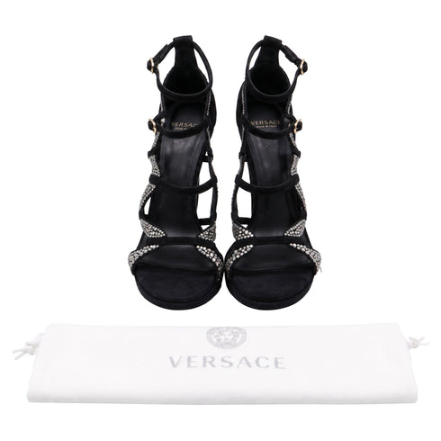 Women's Versace Crystal Embellished Gladiator Sandals in Black Suede
