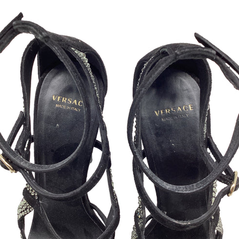 Women's Versace Crystal Embellished Gladiator Sandals in Black Suede