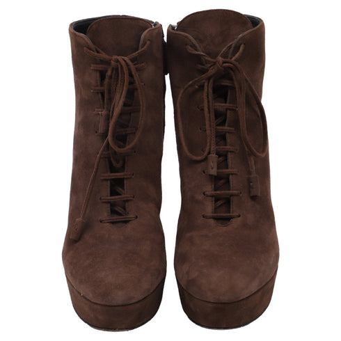 Women's Prada Lace Up Boots in Brown Suede