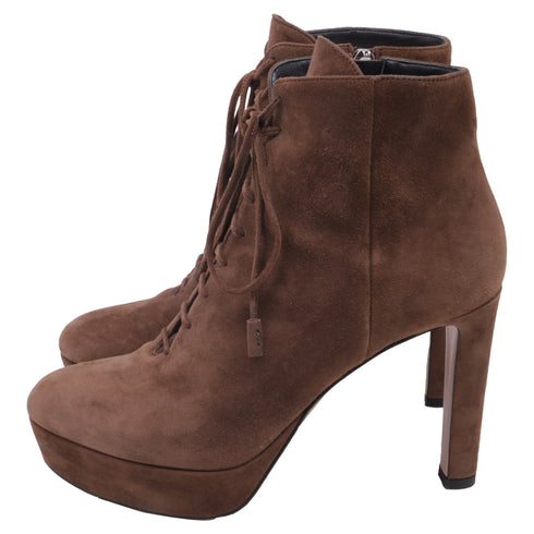 Women's Prada Lace Up Boots in Brown Suede