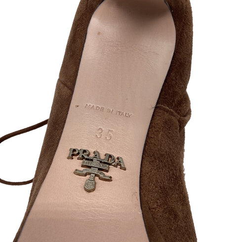 Women's Prada Lace Up Boots in Brown Suede