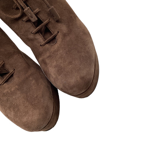 Women's Prada Lace Up Boots in Brown Suede