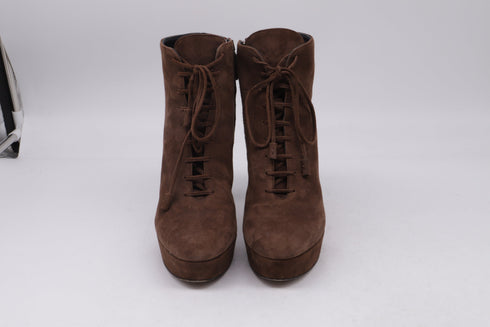 Women's Prada Lace Up Boots in Brown Suede