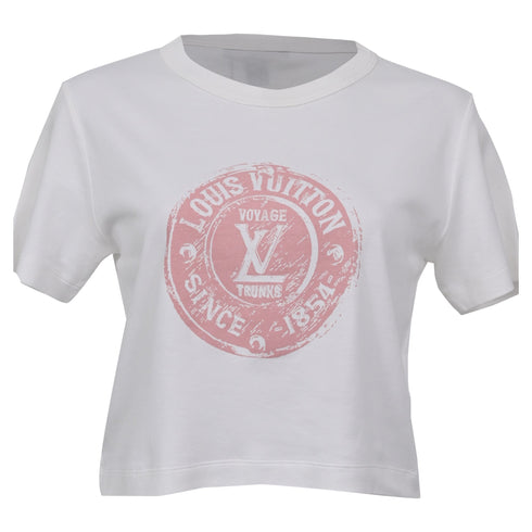 Women's Louis Vuitton Logo Stamp Crop Top in White Cotton