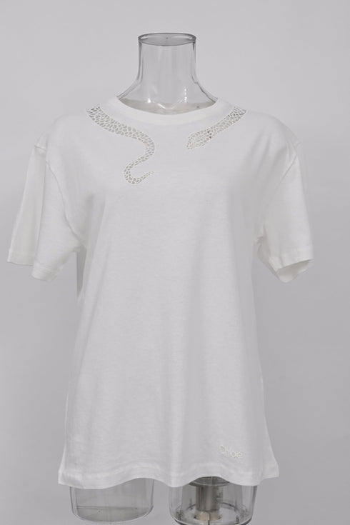 Women's Chloé Graphic Print T-shirt in White Cotton