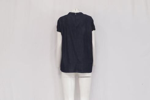 Women's Max Mara Baiocco Elasticated-Trims Blouse in Navy Cotton