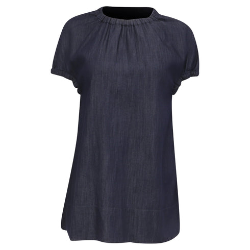 Women's Max Mara Baiocco Elasticated-Trims Blouse in Navy Cotton
