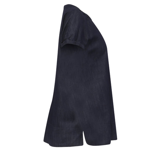 Women's Max Mara Baiocco Elasticated-Trims Blouse in Navy Cotton