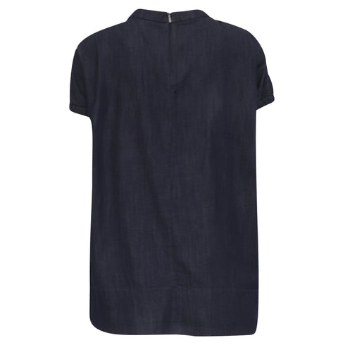 Women's Max Mara Baiocco Elasticated-Trims Blouse in Navy Cotton