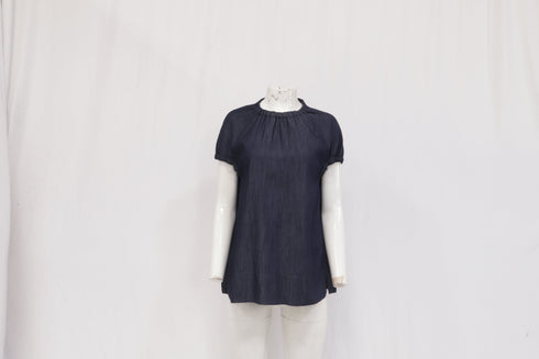 Women's Max Mara Baiocco Elasticated-Trims Blouse in Navy Cotton