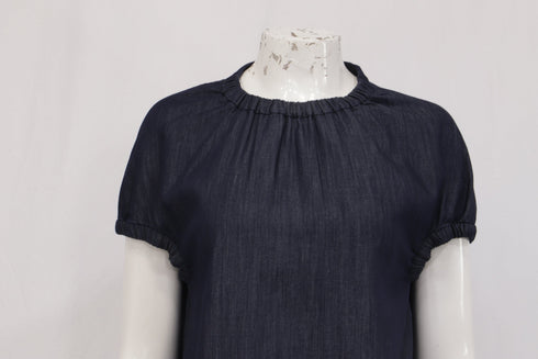 Women's Max Mara Baiocco Elasticated-Trims Blouse in Navy Cotton