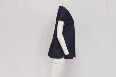 Women's Max Mara Baiocco Elasticated-Trims Blouse in Navy Cotton