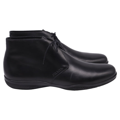 Men's Prada Toblach Leather Chukka Boots in Black Leather