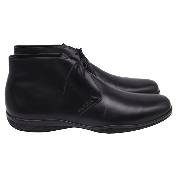 Men's Prada Toblach Leather Chukka Boots in Black Leather
