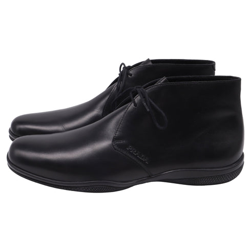 Men's Prada Toblach Leather Chukka Boots in Black Leather