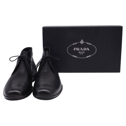 Men's Prada Toblach Leather Chukka Boots in Black Leather