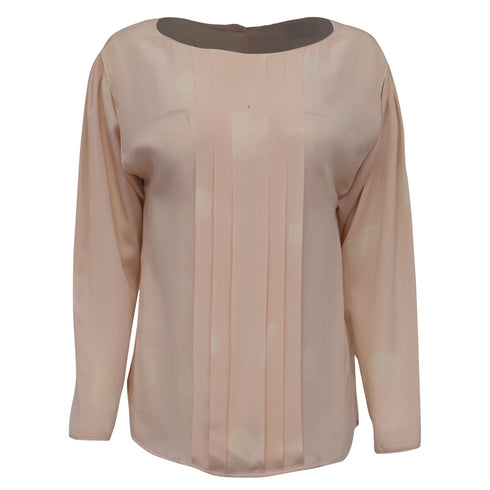 Women's Dior Floral-Print Pleat-Accent Blouse in Pink Silk