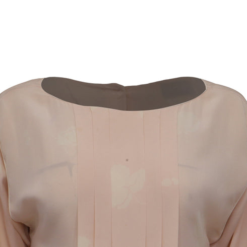 Women's Dior Floral-Print Pleat-Accent Blouse in Pink Silk