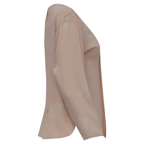 Women's Dior Floral-Print Pleat-Accent Blouse in Pink Silk