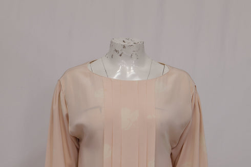 Women's Dior Floral-Print Pleat-Accent Blouse in Pink Silk
