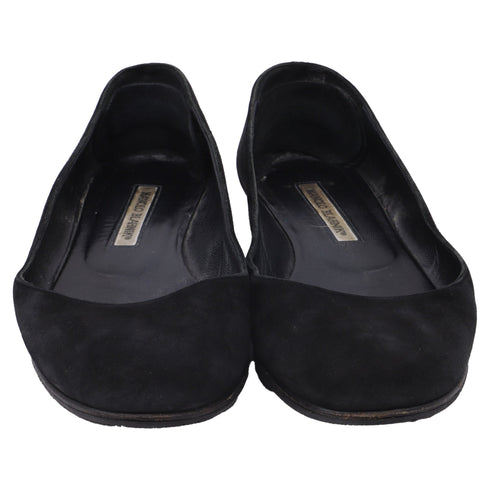 Women's Manolo Blahnik Round-Toe Ballet Flats in Black Suede