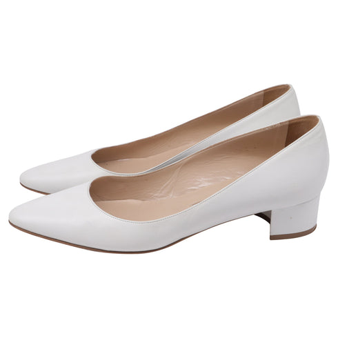 Women's Manolo Blahnik Pointed-Toe Low-heeled Pumps in White Leather