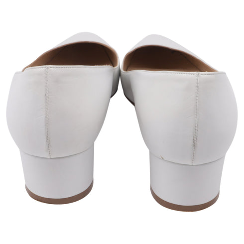 Women's Manolo Blahnik Pointed-Toe Low-heeled Pumps in White Leather