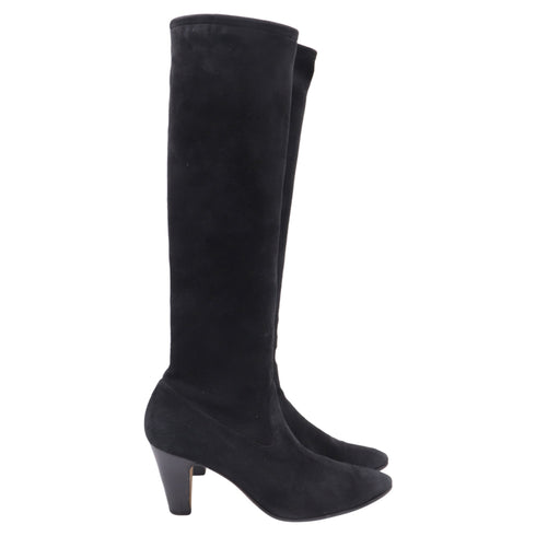 Women's Manolo Blahnik Pointed-Toe Knee-High Boots in Black Suede